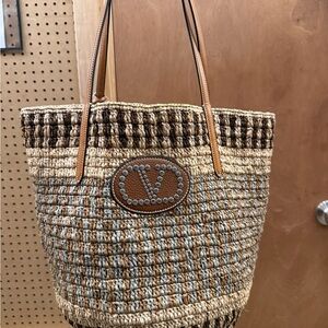 Valentino Woven Tote in Brown and Cream